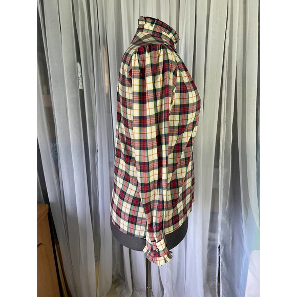button up blouse ruffle collar plaid red green cream - Picture 8 of 12